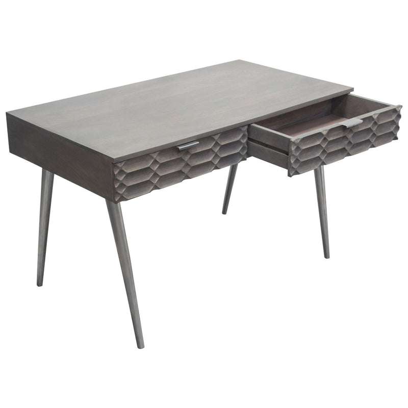 Petra Solid Mango Wood 2-Drawer Writing Desk in Smoke Grey Finish w/ Nickel Legs by Diamond Sofa - R&R Furniture Gallery (Fountain Valley, CA)