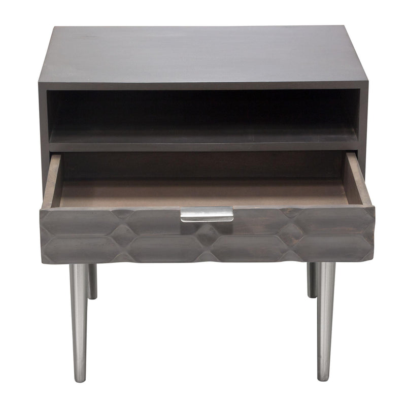 Petra Solid Mango Wood 1-Drawer Accent Table in Smoke Grey Finish w/ Nickel Legs by Diamond Sofa - R&R Furniture Gallery (Fountain Valley, CA)