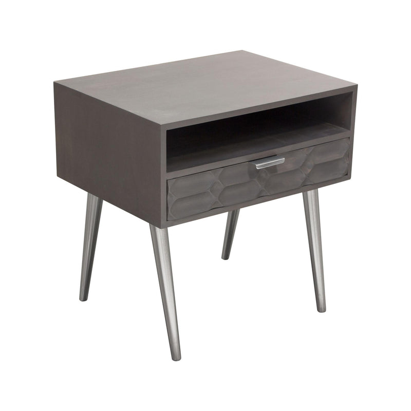 Petra Solid Mango Wood 1-Drawer Accent Table in Smoke Grey Finish w/ Nickel Legs by Diamond Sofa - R&R Furniture Gallery (Fountain Valley, CA)