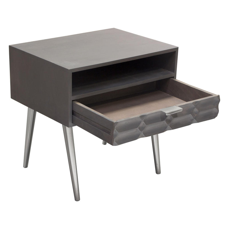 Petra Solid Mango Wood 1-Drawer Accent Table in Smoke Grey Finish w/ Nickel Legs by Diamond Sofa - R&R Furniture Gallery (Fountain Valley, CA)