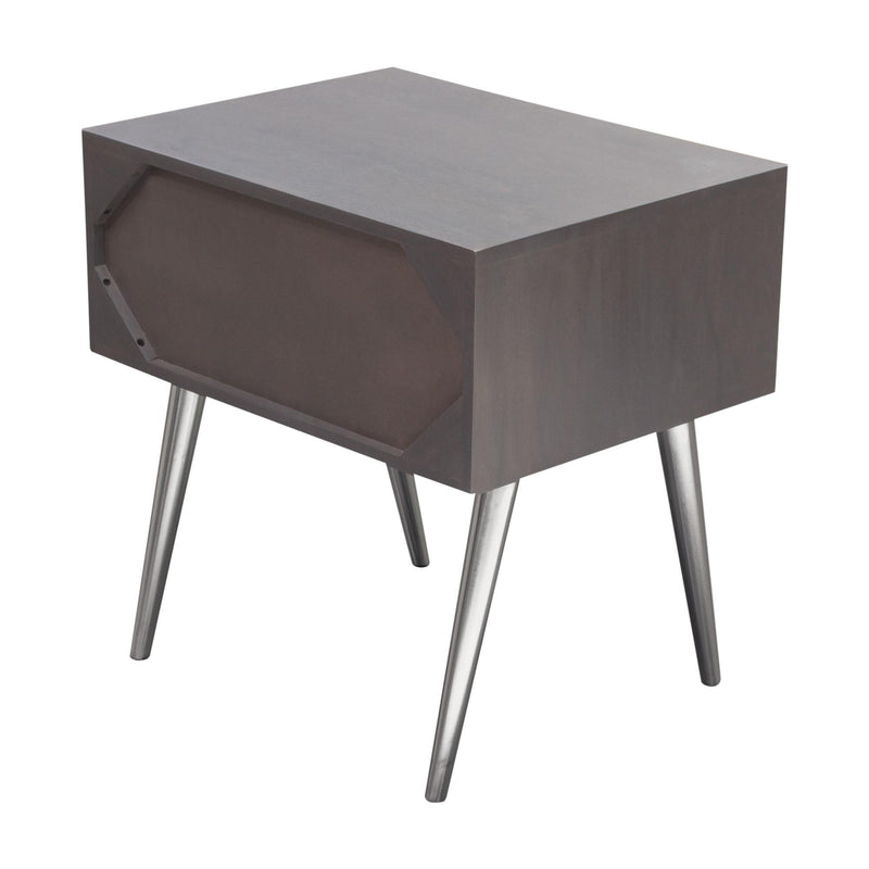Petra Solid Mango Wood 1-Drawer Accent Table in Smoke Grey Finish w/ Nickel Legs by Diamond Sofa - R&R Furniture Gallery (Fountain Valley, CA)
