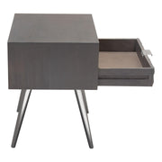 Petra Solid Mango Wood 1-Drawer Accent Table in Smoke Grey Finish w/ Nickel Legs by Diamond Sofa - R&R Furniture Gallery (Fountain Valley, CA)
