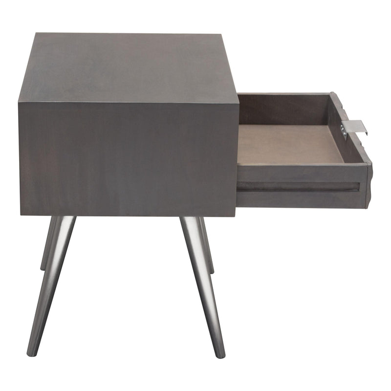 Petra Solid Mango Wood 1-Drawer Accent Table in Smoke Grey Finish w/ Nickel Legs by Diamond Sofa - R&R Furniture Gallery (Fountain Valley, CA)