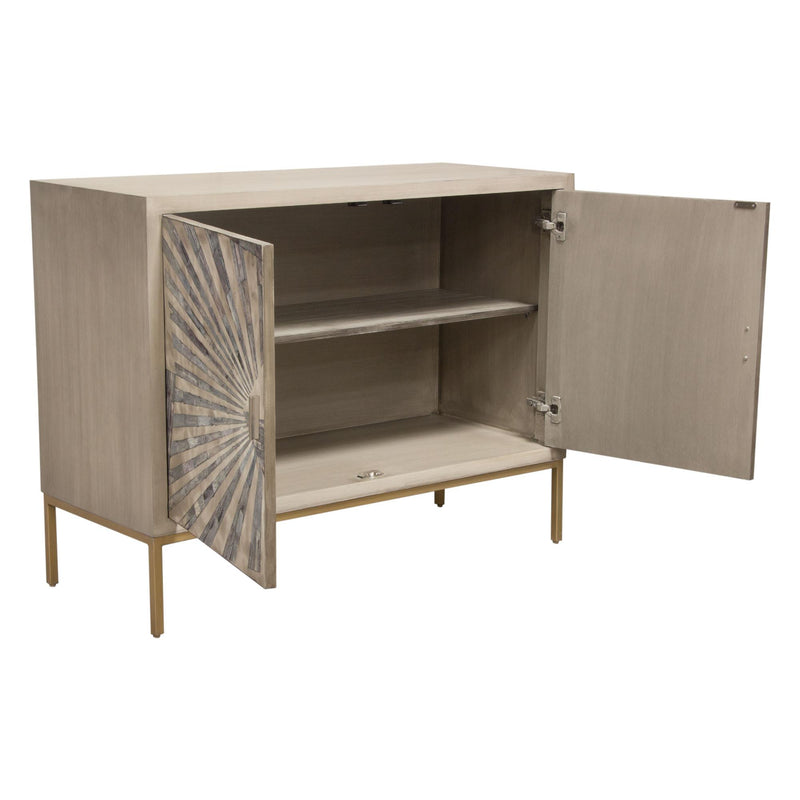 Prisma 2-Door Accent Cabinet w/ Dyed Bone Inlay Sunburst w/ Brass Legs by Diamond Sofa - R&R Furniture Gallery (Fountain Valley, CA)