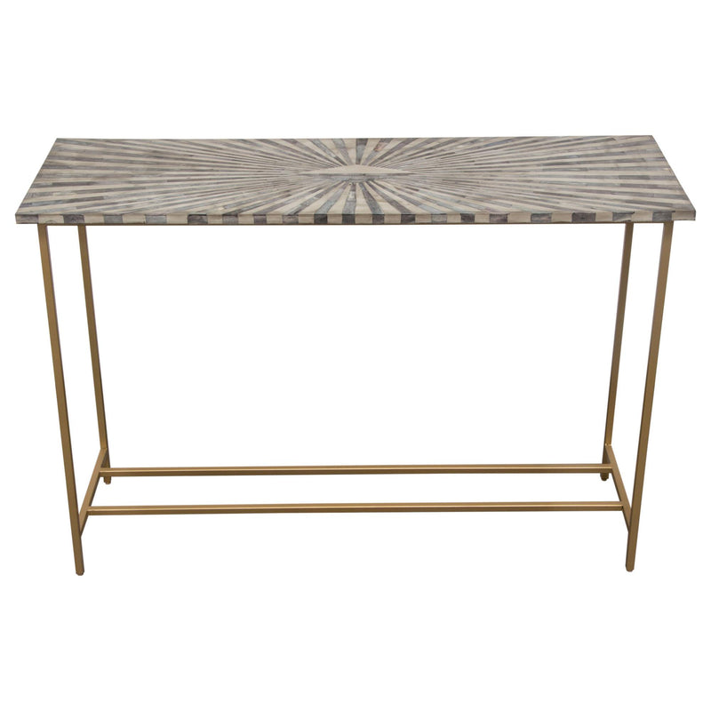 Prisma Console Table w/ Dyed Bone Inlay Sunburst Top & Brass Legs by Diamond Sofa - R&R Furniture Gallery (Fountain Valley, CA)