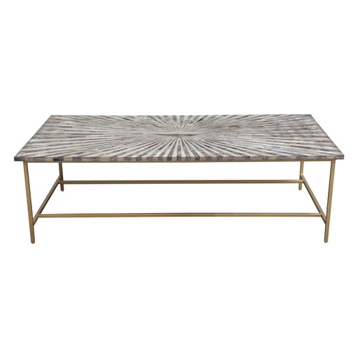 Prisma Cocktail Table w/ Dyed Bone Inlay Sunburst Top & Brass Legs by Diamond Sofa - R&R Furniture Gallery (Fountain Valley, CA)