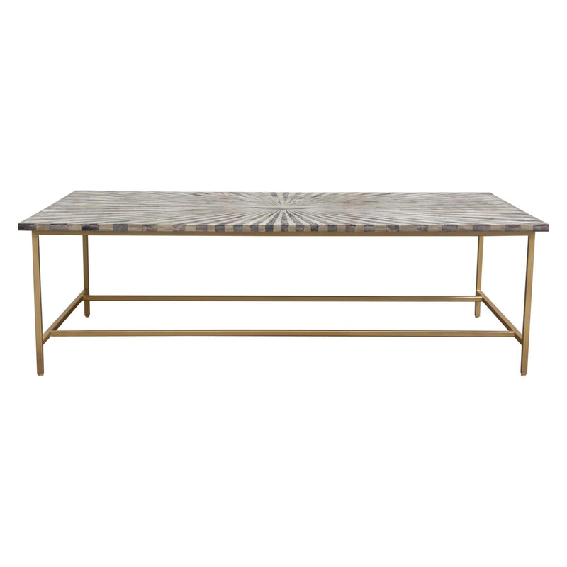 Prisma Cocktail Table w/ Dyed Bone Inlay Sunburst Top & Brass Legs by Diamond Sofa - R&R Furniture Gallery (Fountain Valley, CA)