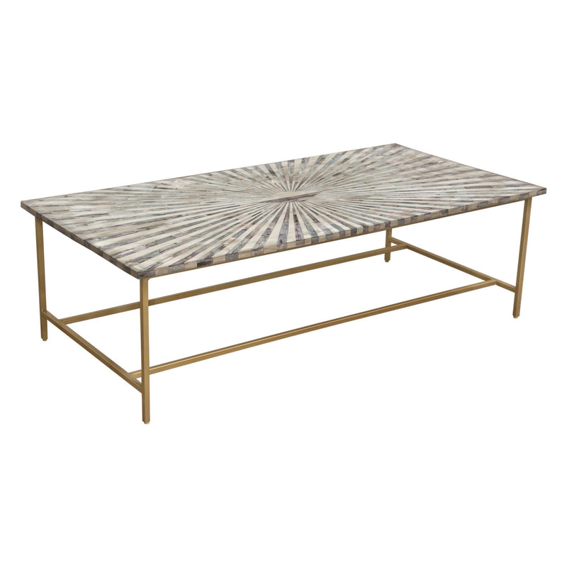 Prisma Cocktail Table w/ Dyed Bone Inlay Sunburst Top & Brass Legs by Diamond Sofa - R&R Furniture Gallery (Fountain Valley, CA)
