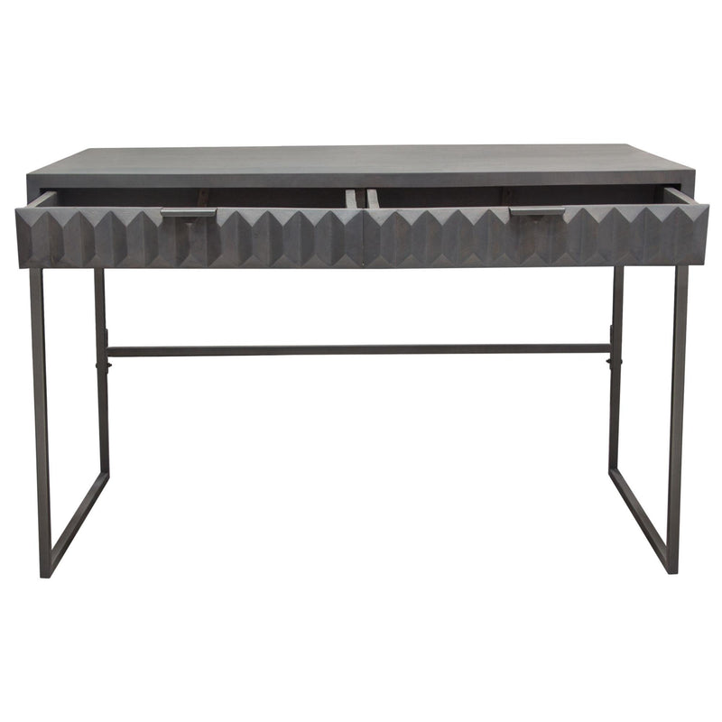 Spectrum 2-Drawer Solid Mango Wood Desk in Smoke Grey Finish w/ Gun Metal Finished Legs by Diamond Sofa - R&R Furniture Gallery (Fountain Valley, CA)