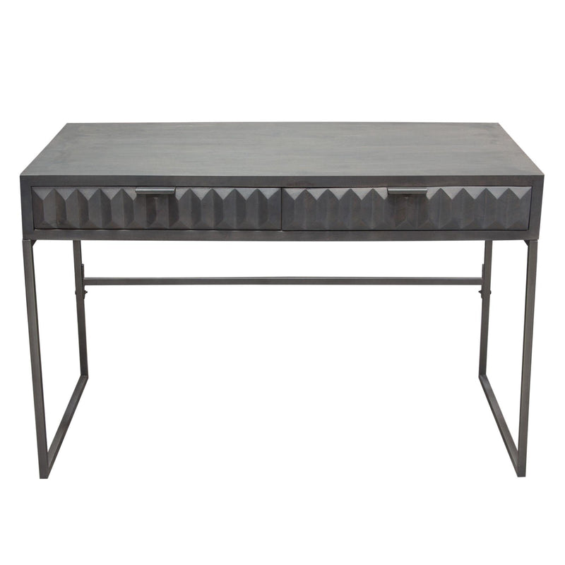 Spectrum 2-Drawer Solid Mango Wood Desk in Smoke Grey Finish w/ Gun Metal Finished Legs by Diamond Sofa - R&R Furniture Gallery (Fountain Valley, CA)