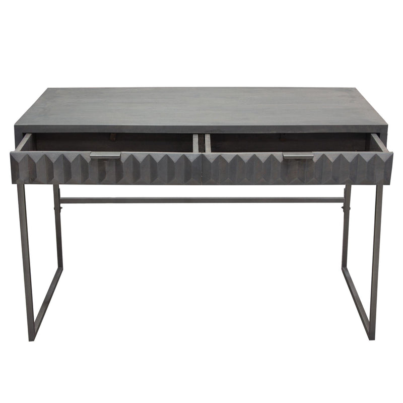Spectrum 2-Drawer Solid Mango Wood Desk in Smoke Grey Finish w/ Gun Metal Finished Legs by Diamond Sofa - R&R Furniture Gallery (Fountain Valley, CA)