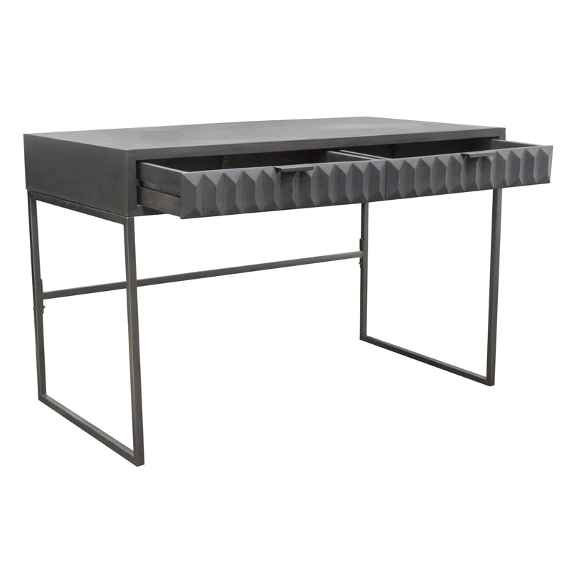 Spectrum 2-Drawer Solid Mango Wood Desk in Smoke Grey Finish w/ Gun Metal Finished Legs by Diamond Sofa - R&R Furniture Gallery (Fountain Valley, CA)