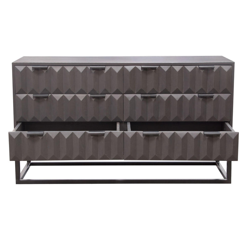 Spectrum 6-Drawer Solid Mango Wood Dresser in Smoke Grey Finish w/ Gun Metal Finished Legs by Diamond Sofa - R&R Furniture Gallery (Fountain Valley, CA)