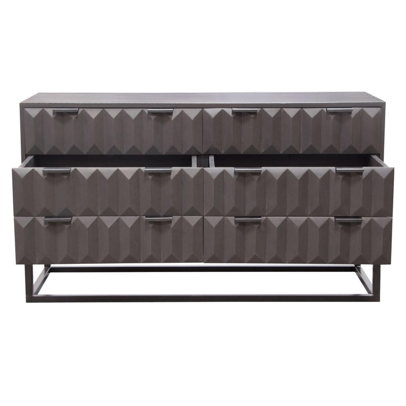 Spectrum 6-Drawer Solid Mango Wood Dresser in Smoke Grey Finish w/ Gun Metal Finished Legs by Diamond Sofa - R&R Furniture Gallery (Fountain Valley, CA)