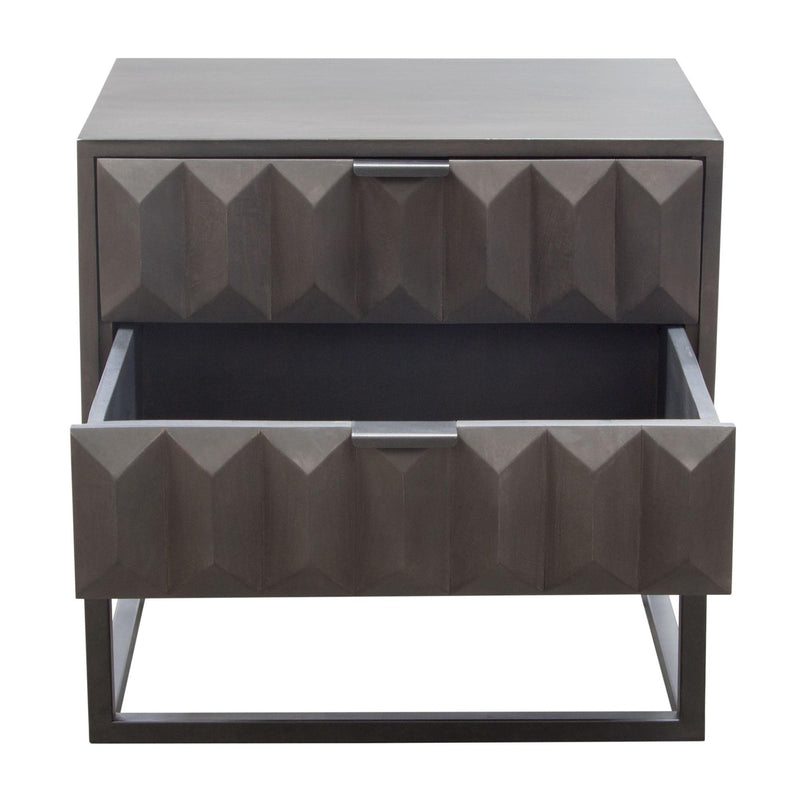 Spectrum 2-Drawer Solid Mango Wood Accent Table in Smoke Grey Finish w/ Gun Metal Finished Legs by Diamond Sofa - R&R Furniture Gallery (Fountain Valley, CA)