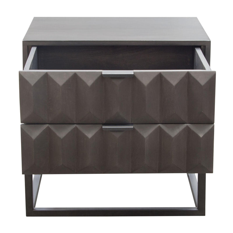 Spectrum 2-Drawer Solid Mango Wood Accent Table in Smoke Grey Finish w/ Gun Metal Finished Legs by Diamond Sofa - R&R Furniture Gallery (Fountain Valley, CA)