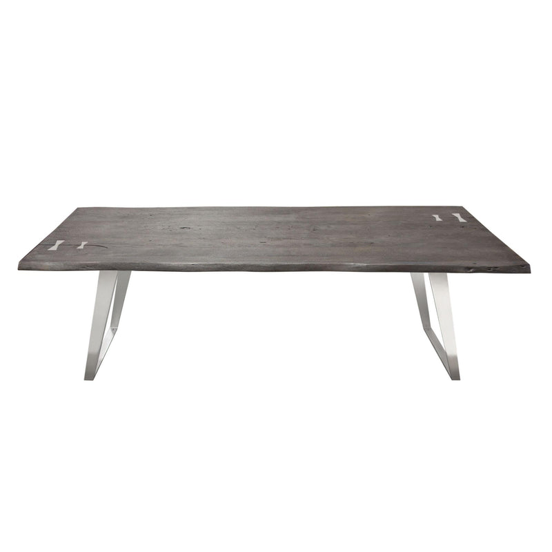 Titan Solid Acacia Wood Dining Table in Espresso Finish w/ Silver Metal Inlay & Base by Diamond Sofa - R&R Furniture Gallery (Fountain Valley, CA)