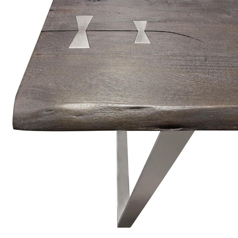 Titan Solid Acacia Wood Dining Table in Espresso Finish w/ Silver Metal Inlay & Base by Diamond Sofa - R&R Furniture Gallery (Fountain Valley, CA)