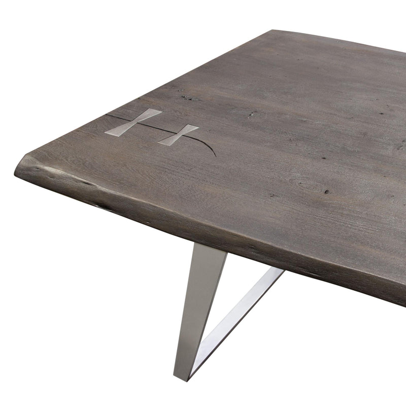 Titan Solid Acacia Wood Dining Table in Espresso Finish w/ Silver Metal Inlay & Base by Diamond Sofa - R&R Furniture Gallery (Fountain Valley, CA)