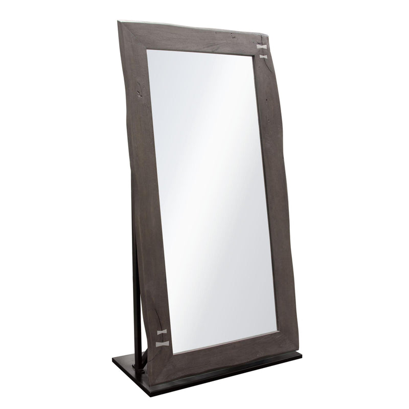 Vista Solid Acacia Wood Mirror w/ Live Edge in Espresso Finish w/ Silver Inlay & Black Self-Supporting Stand by Diamond Sofa - R&R Furniture Gallery (Fountain Valley, CA)
