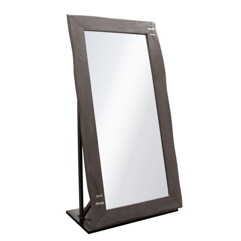 Vista Solid Acacia Wood Mirror w/ Live Edge in Espresso Finish w/ Silver Inlay & Black Self-Supporting Stand by Diamond Sofa - R&R Furniture Gallery (Fountain Valley, CA)