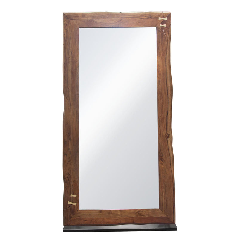 Vista Solid Acacia Wood Mirror w/ Live Edge in Walnut Finish w/ Gold Inlay & Black Self-Supporting Stand by Diamond Sofa - R&R Furniture Gallery (Fountain Valley, CA)