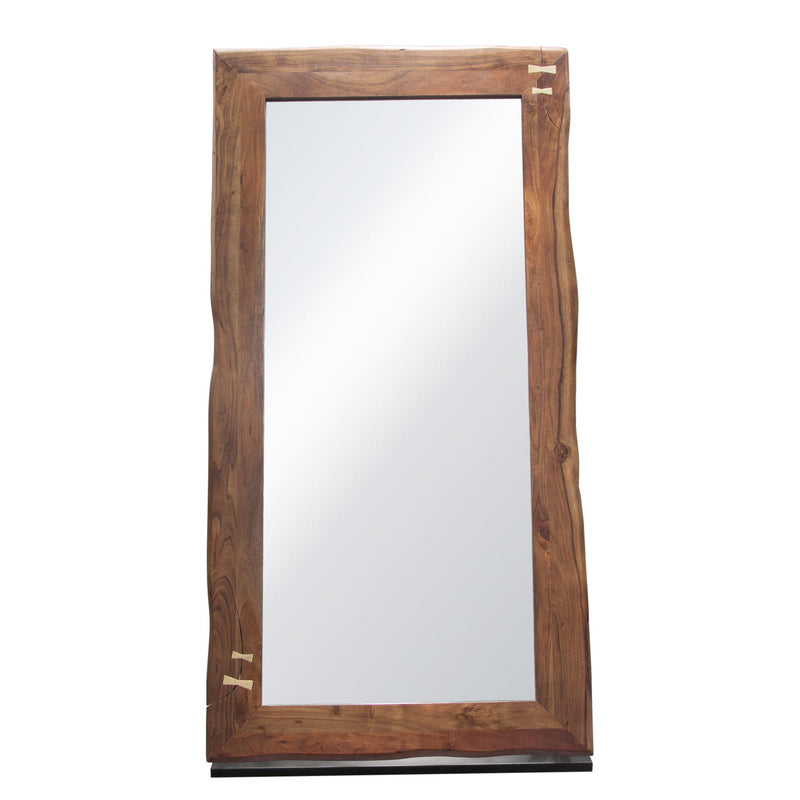 Vista Solid Acacia Wood Mirror w/ Live Edge in Walnut Finish w/ Gold Inlay & Black Self-Supporting Stand by Diamond Sofa - R&R Furniture Gallery (Fountain Valley, CA)