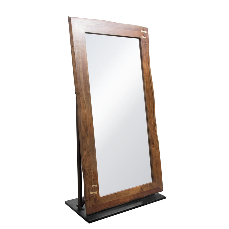 Vista Solid Acacia Wood Mirror w/ Live Edge in Walnut Finish w/ Gold Inlay & Black Self-Supporting Stand by Diamond Sofa - R&R Furniture Gallery (Fountain Valley, CA)