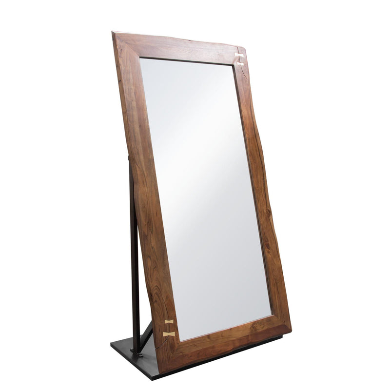 Vista Solid Acacia Wood Mirror w/ Live Edge in Walnut Finish w/ Gold Inlay & Black Self-Supporting Stand by Diamond Sofa - R&R Furniture Gallery (Fountain Valley, CA)