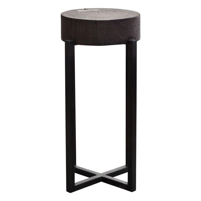 Alex Small 22" Accent Table with Solid Mango Wood Top in Espresso Finish w/ Silver Metal Inlay by Diamond Sofa - R&R Furniture Gallery (Fountain Valley, CA)