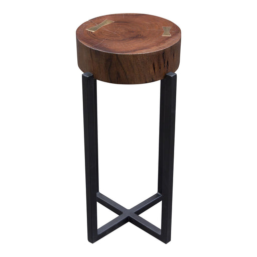 Alex Small 22" Accent Table with Solid Mango Wood Top in Walnut Finish w/ Gold Metal Inlay by Diamond Sofa - R&R Furniture Gallery (Fountain Valley, CA)