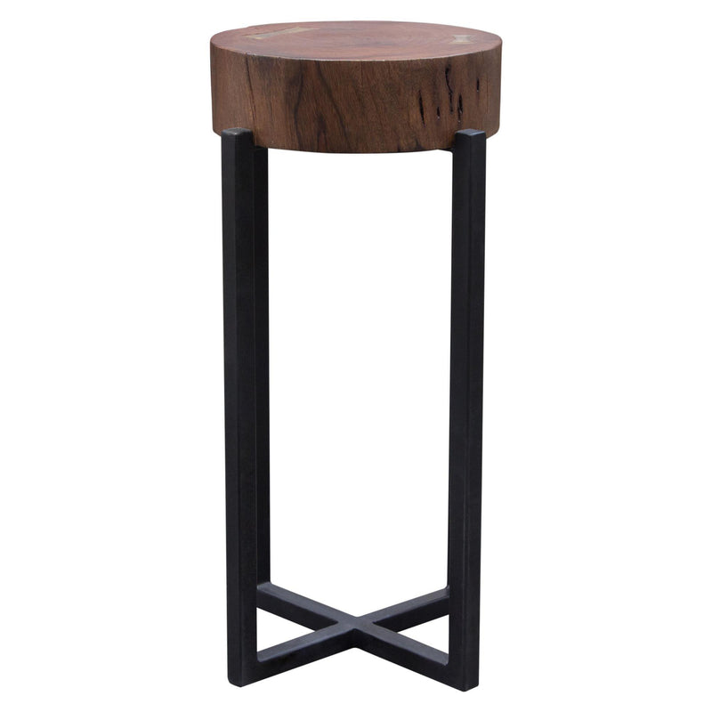 Alex Small 22" Accent Table with Solid Mango Wood Top in Walnut Finish w/ Gold Metal Inlay by Diamond Sofa - R&R Furniture Gallery (Fountain Valley, CA)