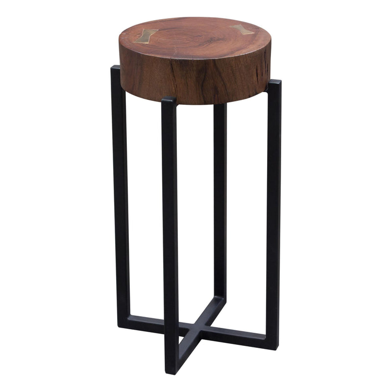 Alex Small 22" Accent Table with Solid Mango Wood Top in Walnut Finish w/ Gold Metal Inlay by Diamond Sofa - R&R Furniture Gallery (Fountain Valley, CA)