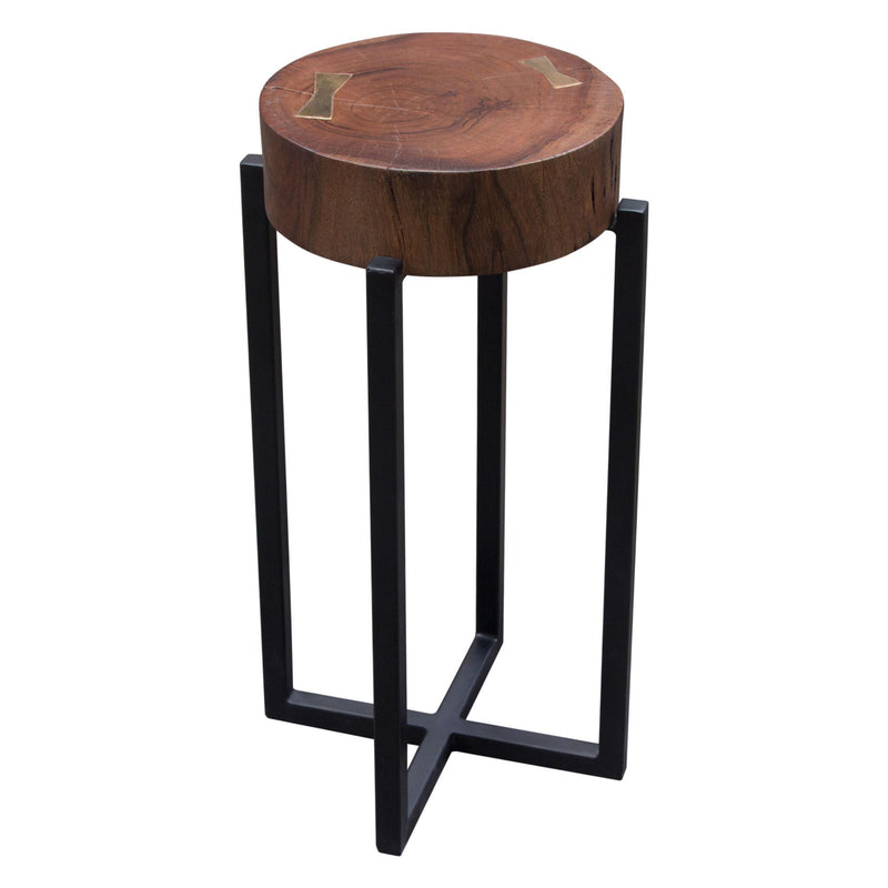 Alex Small 22" Accent Table with Solid Mango Wood Top in Walnut Finish w/ Gold Metal Inlay by Diamond Sofa - R&R Furniture Gallery (Fountain Valley, CA)