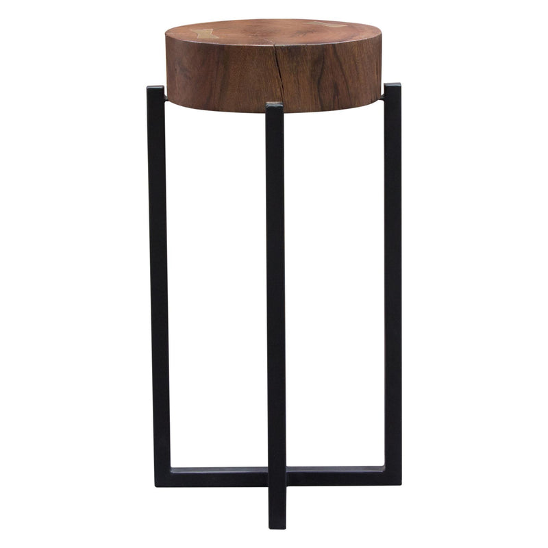 Alex Small 22" Accent Table with Solid Mango Wood Top in Walnut Finish w/ Gold Metal Inlay by Diamond Sofa - R&R Furniture Gallery (Fountain Valley, CA)