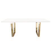 Mirage Rectangular Dining Table w/ White Lacquer Top and Polished Gold Metal Base by Diamond Sofa - R&R Furniture Gallery (Fountain Valley, CA)