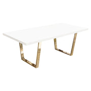 Mirage Rectangular Dining Table w/ White Lacquer Top and Polished Gold Metal Base by Diamond Sofa - R&R Furniture Gallery (Fountain Valley, CA)
