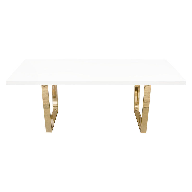 Mirage Rectangular Dining Table w/ White Lacquer Top and Polished Gold Metal Base by Diamond Sofa - R&R Furniture Gallery (Fountain Valley, CA)