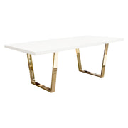 Mirage Rectangular Dining Table w/ White Lacquer Top and Polished Gold Metal Base by Diamond Sofa - R&R Furniture Gallery (Fountain Valley, CA)