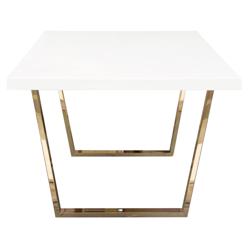 Mirage Rectangular Dining Table w/ White Lacquer Top and Polished Gold Metal Base by Diamond Sofa - R&R Furniture Gallery (Fountain Valley, CA)