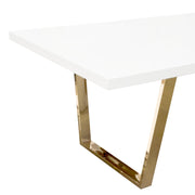 Mirage Rectangular Dining Table w/ White Lacquer Top and Polished Gold Metal Base by Diamond Sofa - R&R Furniture Gallery (Fountain Valley, CA)