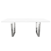 Mirage Rectangular Dining Table w/ White Lacquer Top and Polished Silver Metal Base by Diamond Sofa - R&R Furniture Gallery (Fountain Valley, CA)