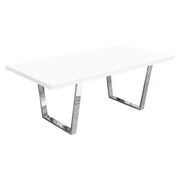 Mirage Rectangular Dining Table w/ White Lacquer Top and Polished Silver Metal Base by Diamond Sofa - R&R Furniture Gallery (Fountain Valley, CA)