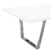 Mirage Rectangular Dining Table w/ White Lacquer Top and Polished Silver Metal Base by Diamond Sofa - R&R Furniture Gallery (Fountain Valley, CA)