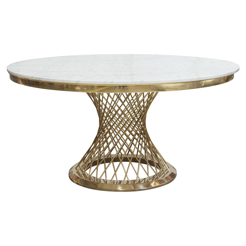 Solstice 60" Round Dining Table with Genuine Marble Top and Polished Gold Spiral Spoked Base by Diamond Sofa - R&R Furniture Gallery (Fountain Valley, CA)