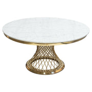 Solstice 60" Round Dining Table with Genuine Marble Top and Polished Gold Spiral Spoked Base by Diamond Sofa - R&R Furniture Gallery (Fountain Valley, CA)