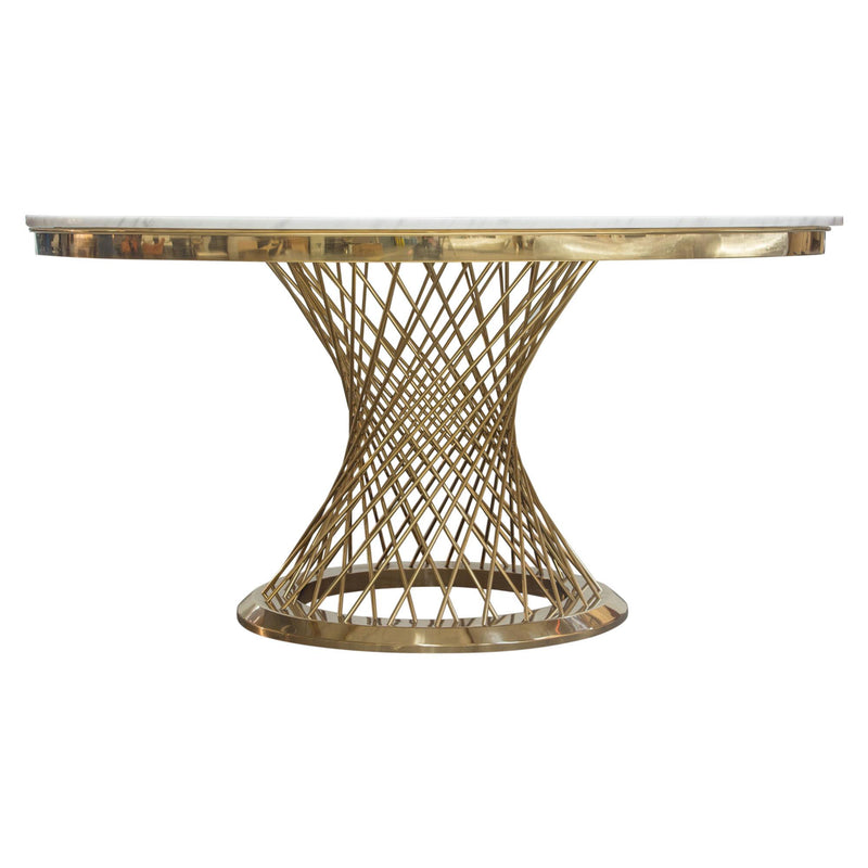 Solstice 60" Round Dining Table with Genuine Marble Top and Polished Gold Spiral Spoked Base by Diamond Sofa - R&R Furniture Gallery (Fountain Valley, CA)