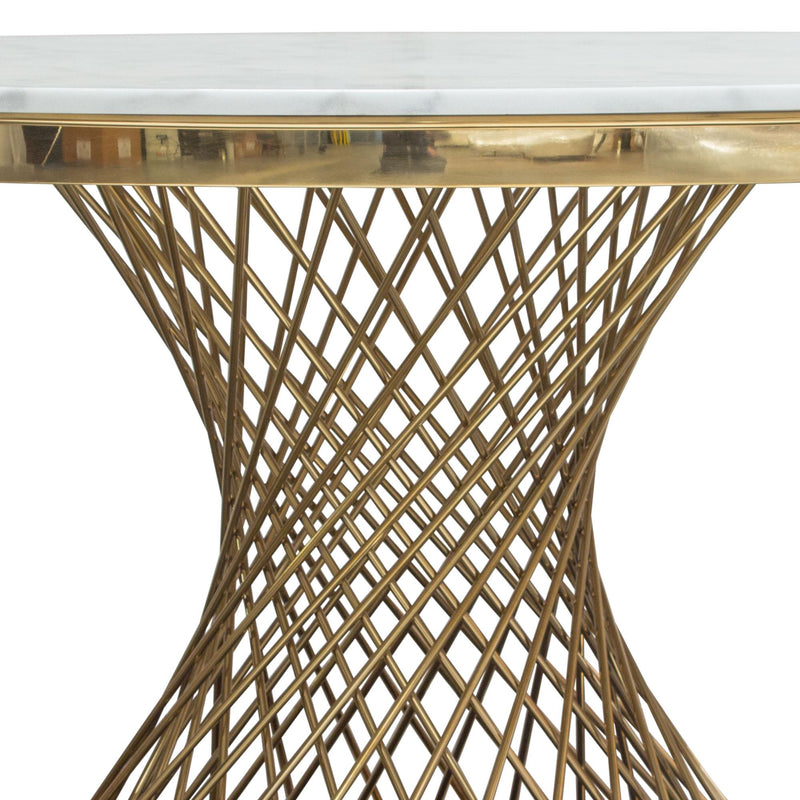 Solstice 60" Round Dining Table with Genuine Marble Top and Polished Gold Spiral Spoked Base by Diamond Sofa - R&R Furniture Gallery (Fountain Valley, CA)