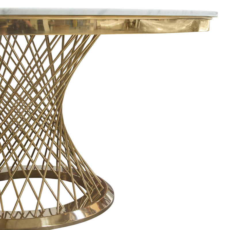 Solstice 60" Round Dining Table with Genuine Marble Top and Polished Gold Spiral Spoked Base by Diamond Sofa - R&R Furniture Gallery (Fountain Valley, CA)