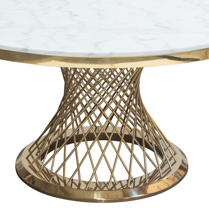 Solstice 60" Round Dining Table with Genuine Marble Top and Polished Gold Spiral Spoked Base by Diamond Sofa - R&R Furniture Gallery (Fountain Valley, CA)